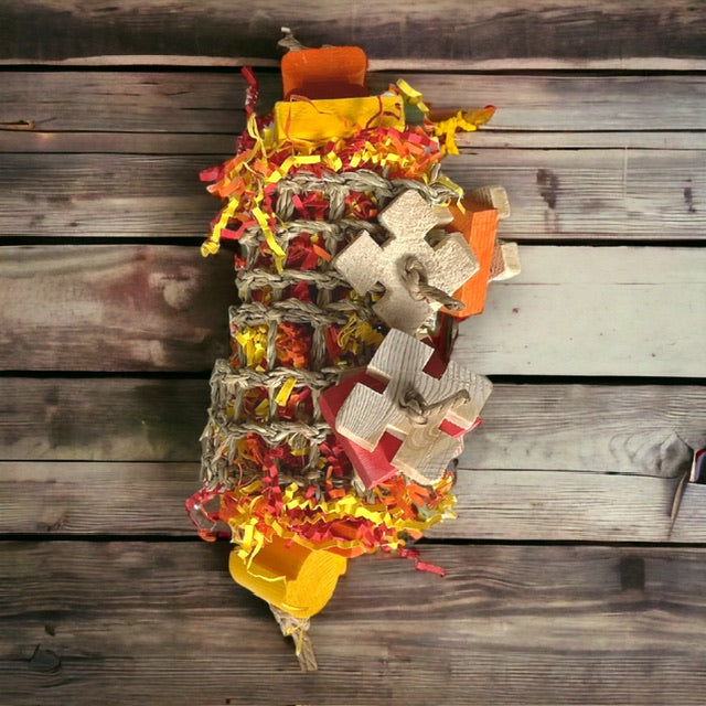 Vogelkooi speelgoed - versnipperd papier speelgoed met kleurrijke bal Vogelkooi speelgoed - versnipperd papier speelgoed met kleurrijke bal